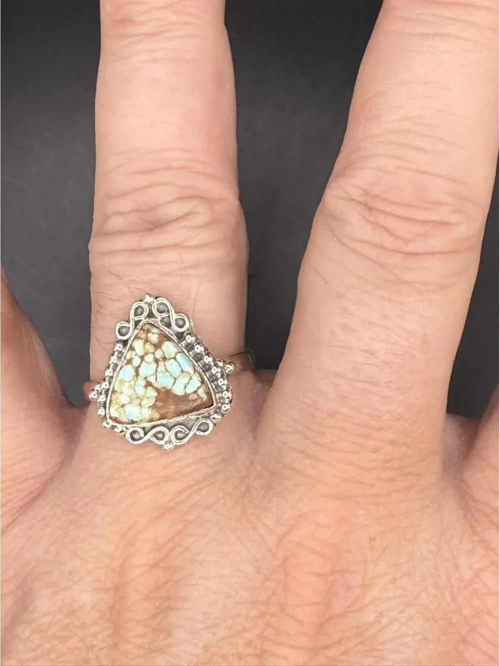 Triangular  Number 8 Mine Turquoise & Sterling Silver Ring - Size 7